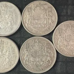 5 Canadian .800 Silver Half-Dollar Coins, 58g Total, 1.50 Troy Ounces