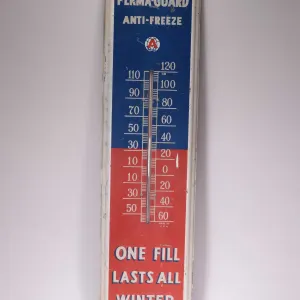 Vintage metal and porcelain Atlas Thermo-guard anti-freeze advertising sign, 36" H X 8" W