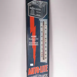 Vintage metal and porcelain Auto-Life Fibreglass Batteries thermometer (fahrenheit) 38 1/2" H X 8"