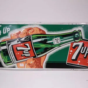 Vintage metal and porcelain "Your Fresh Up 7-UP", marked Made in Canada St. Thomas Metal Sign, 12 1/