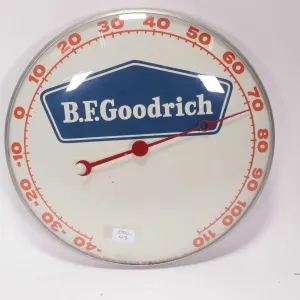 Vintage B.F. Goodrich 12" diameter temperature gauge marked Canadian Neon-Ray Clock Co. Ltd. Montrea