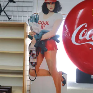 Large cardboard cut-out advertisement for BF Goodrich Automotive Belts, 71" H, note: bent to crackin