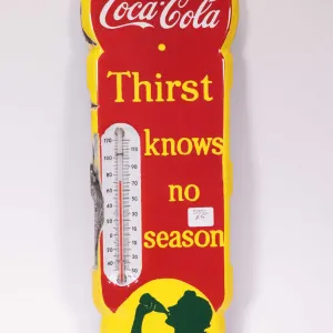 Vintage metal and porcelain Coca-Cola thermometer (fahrenheit) 18" H X 5 1/2" note: damage to left s