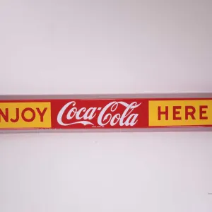Vintage metal and porcelain "Enjoy Coca-Cola Here" door push, 31 1/2" X 3"
