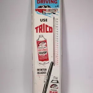 Vintage metal and porcelain Trico Wiper Blades advertising thermometer (fahrenheit) marked Made in U