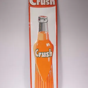 Vintage metal and porcelain Orange Crush advertisement sign 35 1/2" H X 8 1/2", marked Made in Canad