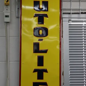 Vintage metal and porcelain Auto-Lite Batteries advertising sign, 39" H X 13" W