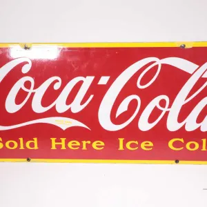 Vintage metal and porcelain sign "Coca-Cola- Sold Here Ice Cold" marked Vilas (1941) Made in Canada.