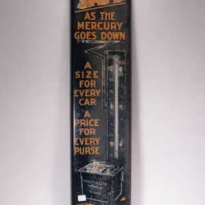 Vintage metal and porcelain Prest-o-lite Batteries advertising thermometer ( fahrenheit) 38 1/2" H X