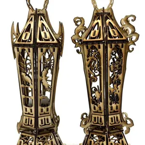 (2) Hand-Made Wood Lantern-Style Decor 13.5”