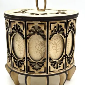 Hand-Made Wood Round Jewelry Box 5” x 6”