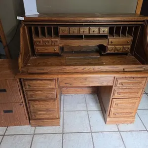 Roll Top Desk 54"x28"x49"H and 2 Drawer Filing
