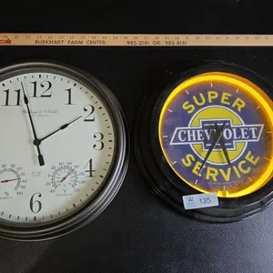 Pair Wall Clocks (Chevrolet has cracked lens)