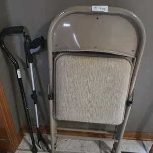 2 Cushioned Folding Metal Chairs, Cane and Grabber