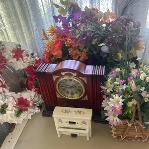 Clock. Music piano. Flowers.