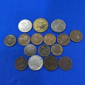 Tokens, wheat, Indian pennies, Roosevelt dimes,