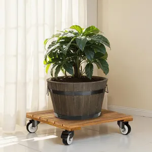 Idzo 2-Pack 12 Inch Acacia Wood Plant Caddy Dolly