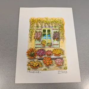 F. Cozic Signed Provence Window Floral Watercolor