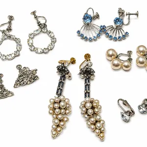 Collection of Vintage Screw-Back Earrings with Faux Pearls and Rhinestones