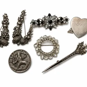 Collection of Vintage Brooches and Pins with Rhinestones