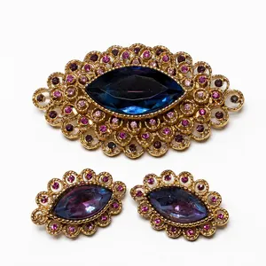 Vintage Gold Tone Brooch and Earring Set
