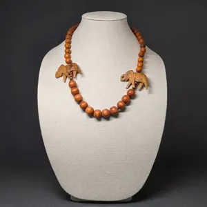Carved Wood Elephant Beaded Necklace