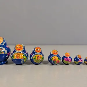 Blue Matryoshka Russian Nesting Dolls, Set of 8