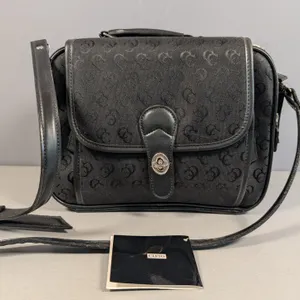 Cleto Black Monogram Canvas and Leather Shoulder Bag