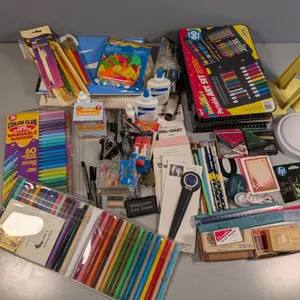 Large Collection of Art Supplies, Markers, Crayons, and Stationery