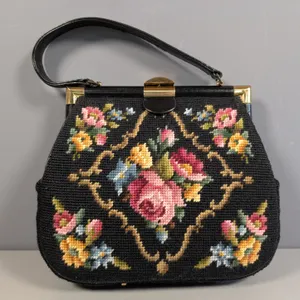 Vintage Needlepoint Floral Handbag