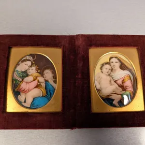 Pair of Miniature Religious Paintings in Velvet Case