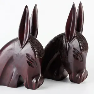 Pair of Vintage Carved Wooden Donkey Figures
