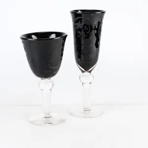 Vintage Black Etched Glassware