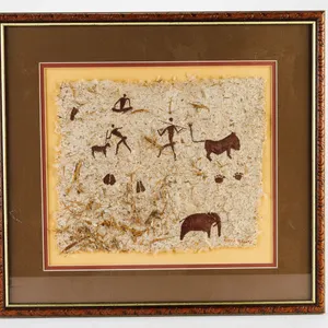 Framed Tribal Scene on Handmade Paper