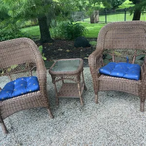 All weather wicker chairs and small table