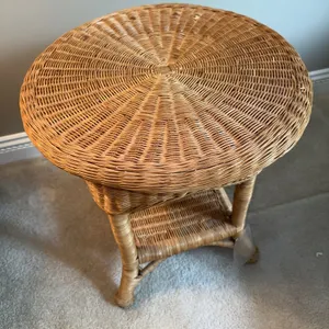 Round, wicker accent/side table