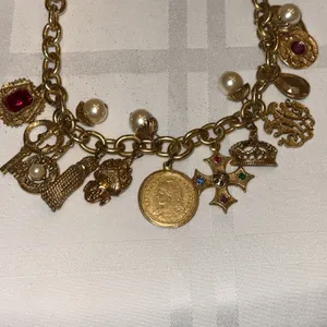 Rare French Etruscan couture charm necklace w/ rare 25 centimes coin, etc..