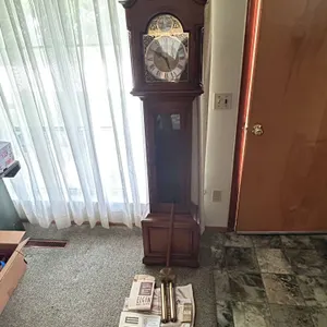 Elgin Tempus Fugit Grandfather Clock, Brass Pendulum, Weights