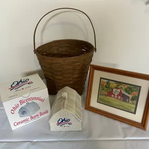 Longaberger Basket, McCoy Ohio Bicentennial Barn Bank, Framed Barn Print