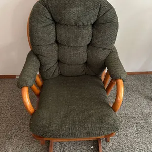Wooden Glider Rocker Dark Green Upholstered Cushions