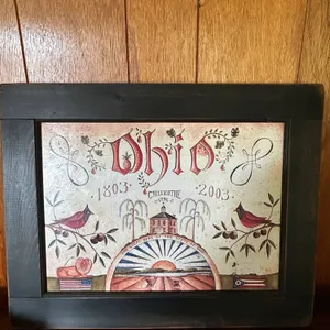 Framed Folk Art Plaque Celebrating Ohio Statehood 1803-2003, Chillicothe