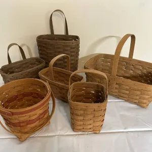 Six Longaberger Handwoven Baskets, Various Sizes, Signed, Made in USA