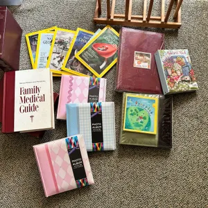 National Geographic Magazines, Family Medical Guide, Photo Albums, Wooden Rack
