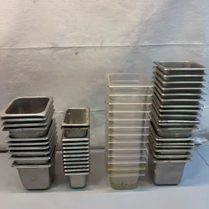 Stainless Steel and Plastic Food Pans in Various Sizes