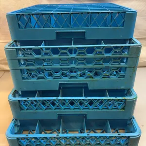 Stackable Blue Plastic Storage Racks with Grid Design, Various Sizes