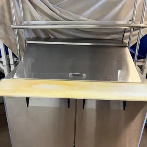 Turbo Air Stainless Steel Refrigerated Prep Table With Cutting Board and Overhead Shelf