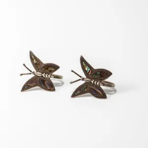 Vintage Sterling Silver and Abalone Butterfly Earrings