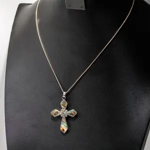 Sterling Silver and Abalone Cross Necklace