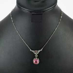 Vintage Sterling Silver Necklace with Pink Stones