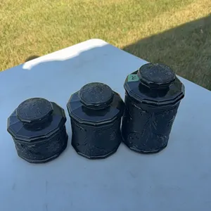 3 piece black Amethyst glass canister set - vintage
